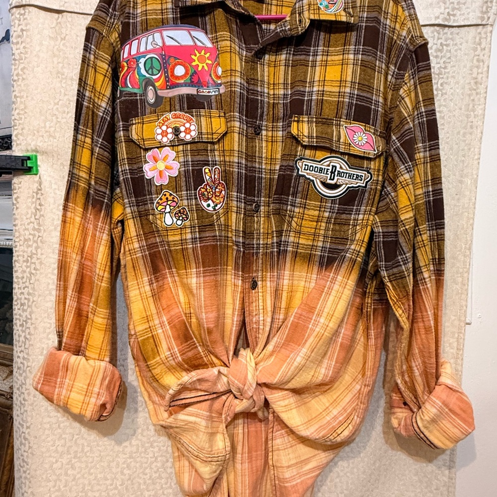 George Yellow and Brown Plaid Button Down Shirt
